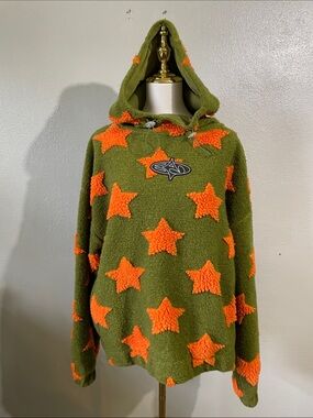 Star Sherpa Fleece Basic Pleasure Mode Starborg Hoodie Olive Green Orange Sz 12